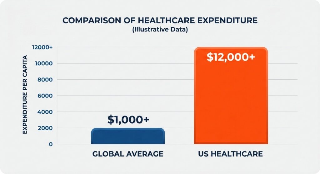 Bar chart showing the high average cost of healthcare data breaches compared to other sectors.