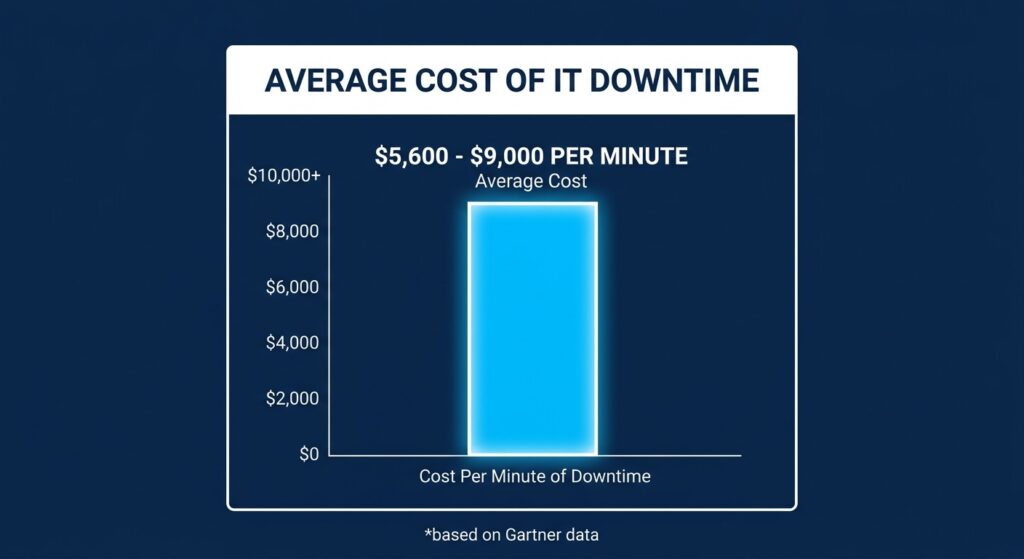 Bar chart showing the financial impact of IT downtime per minute across various industries.