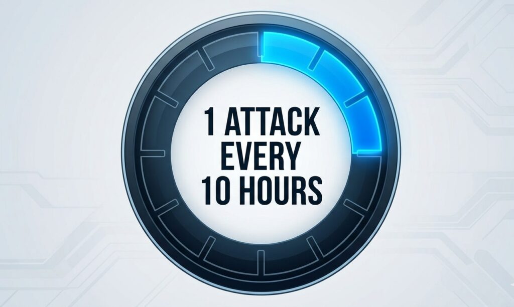 A visual representation of healthcare cyberattack frequency occurring every ten hours.