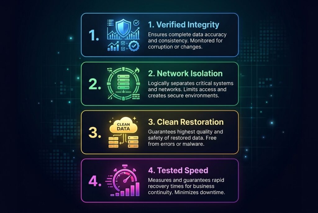 A four-point checklist for nonprofit data recovery including validation, protection, cleanliness, and speed.