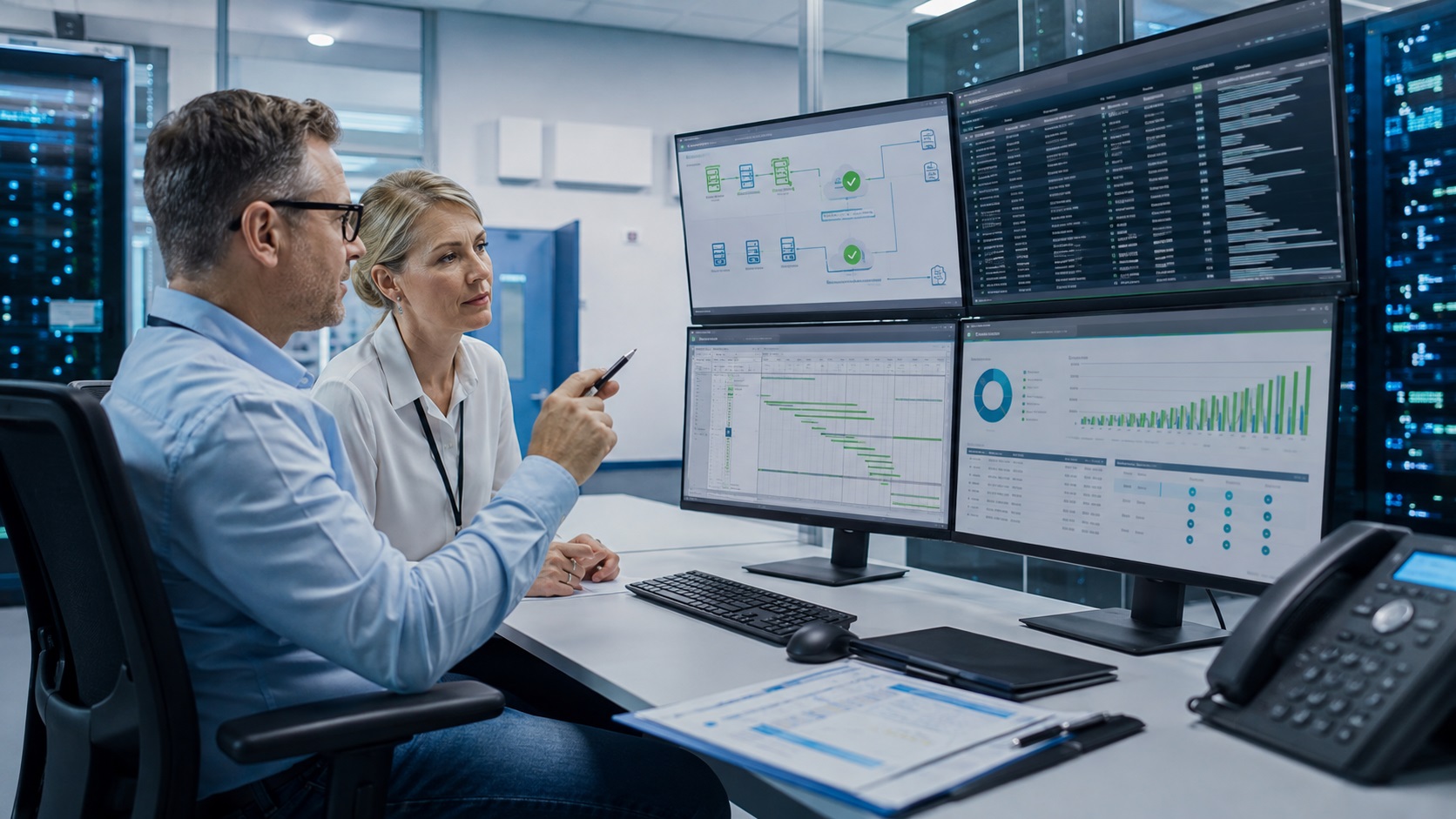 Healthcare IT and compliance professionals reviewing restore test results and recovery evidence