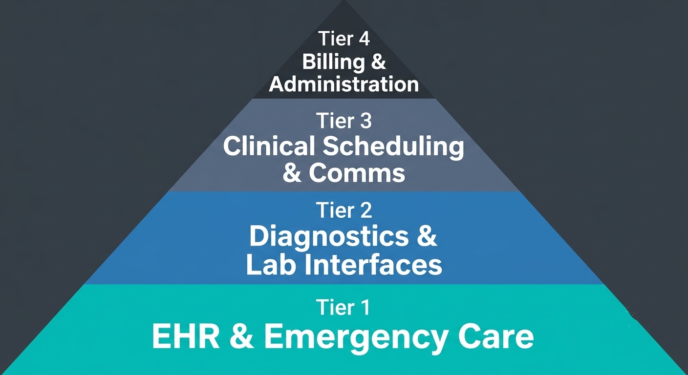 Visual pyramid depicting priority rankings for restoring healthcare clinical systems